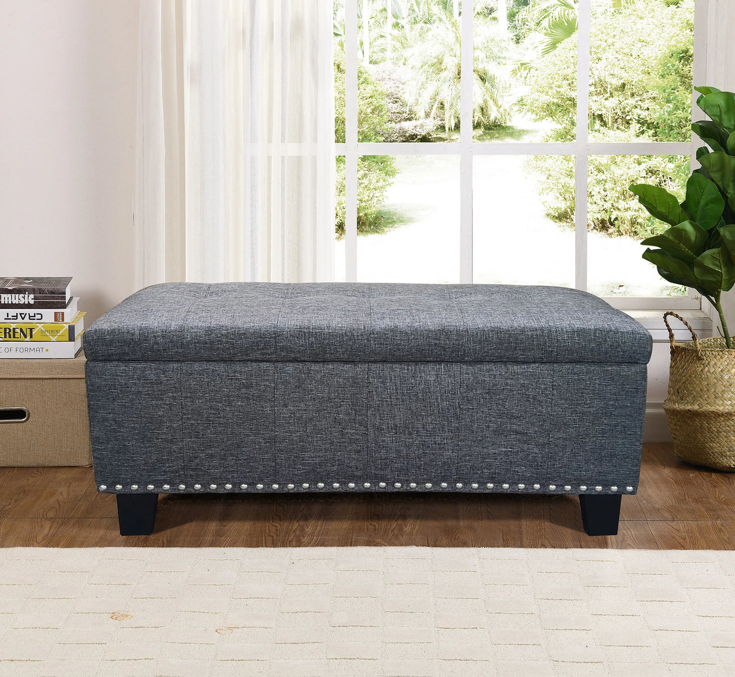 Winston porter amende black faux linen 43" Wide storage