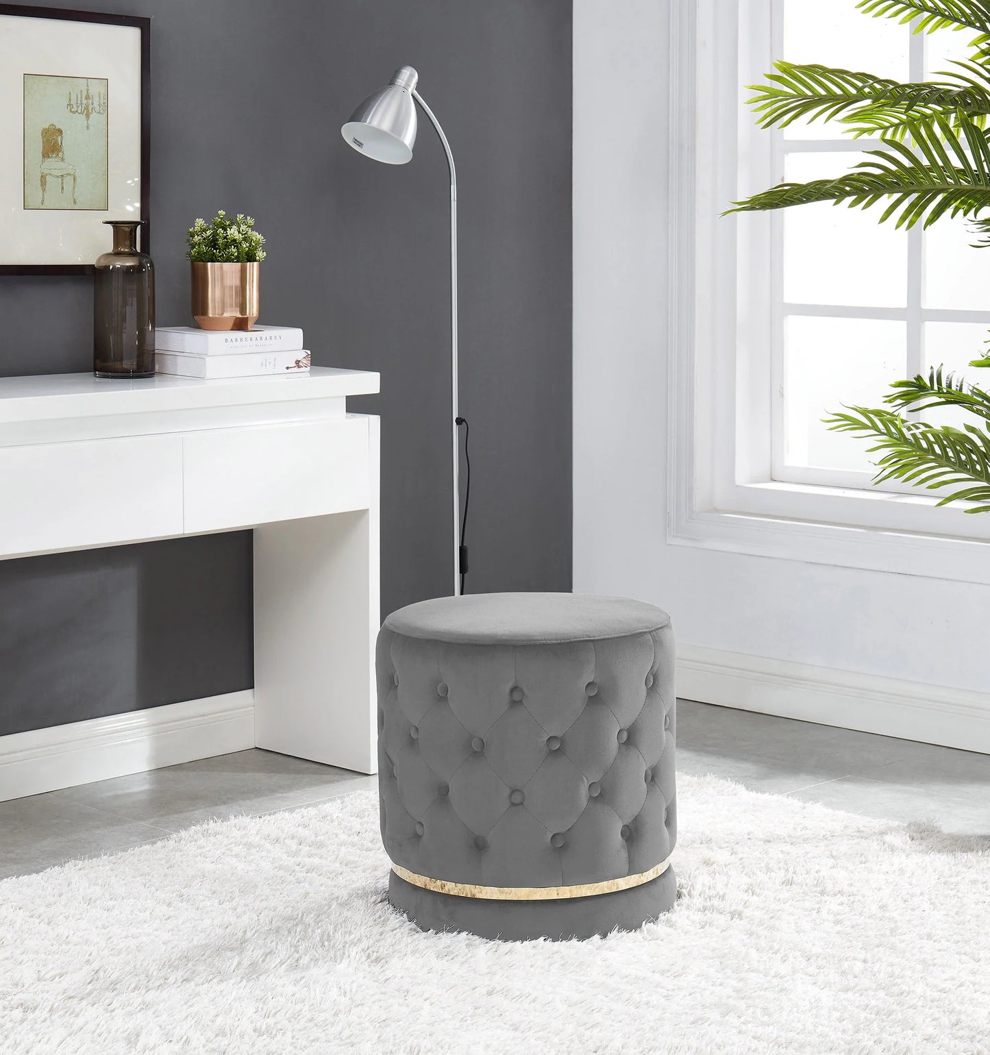 Swivel Ottoman / Stool Black Sky Blue, Grey, Ivory, or Mauve Velvet