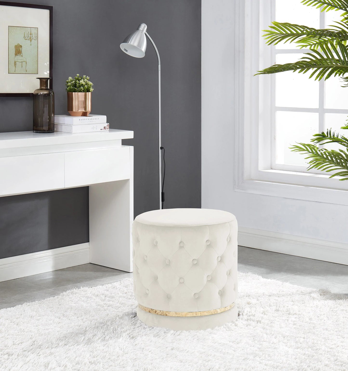 Swivel Ottoman / Stool Black Sky Blue, Grey, Ivory, or Mauve Velvet