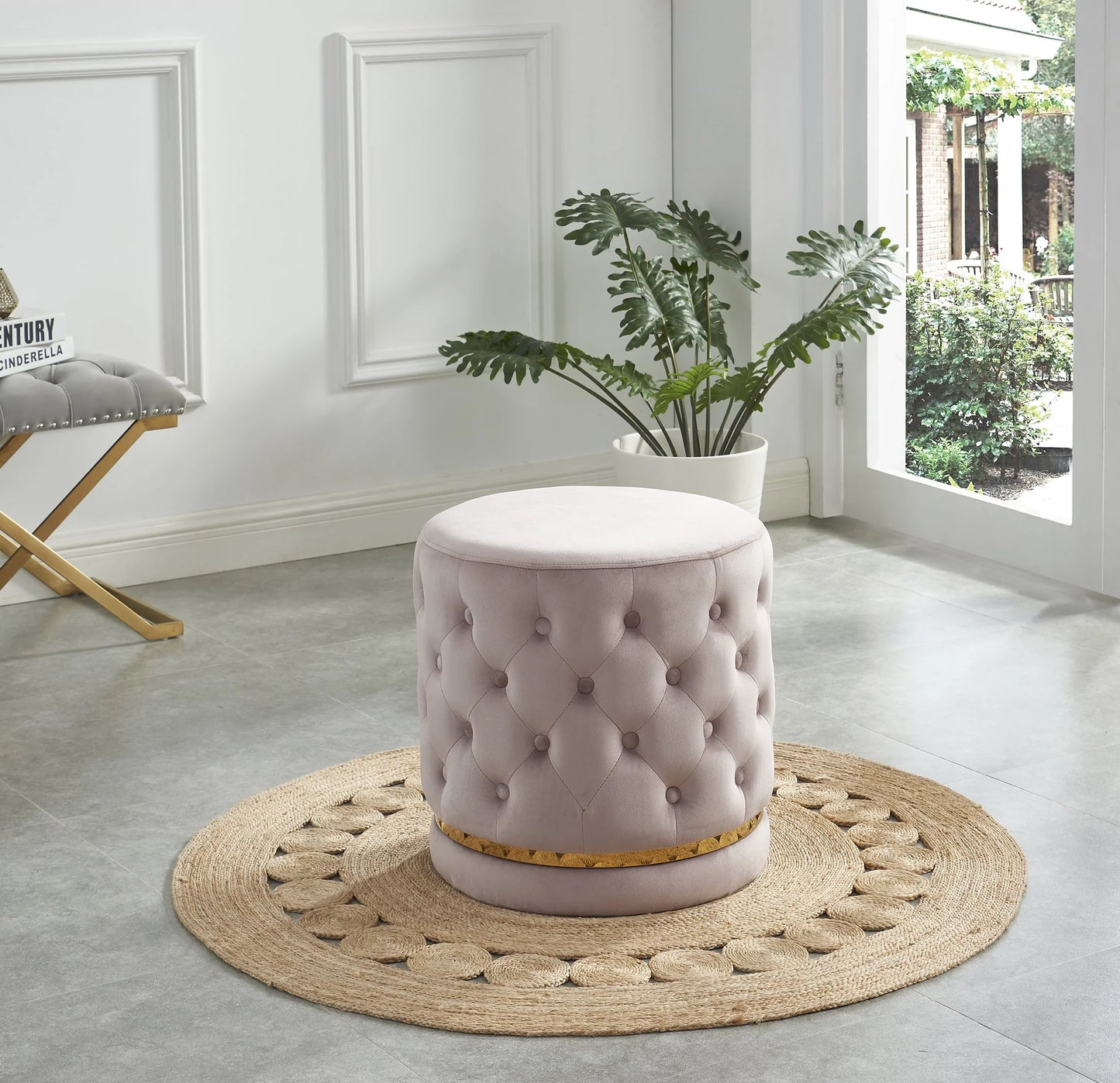 Swivel Ottoman / Stool Black Sky Blue, Grey, Ivory, or Mauve Velvet