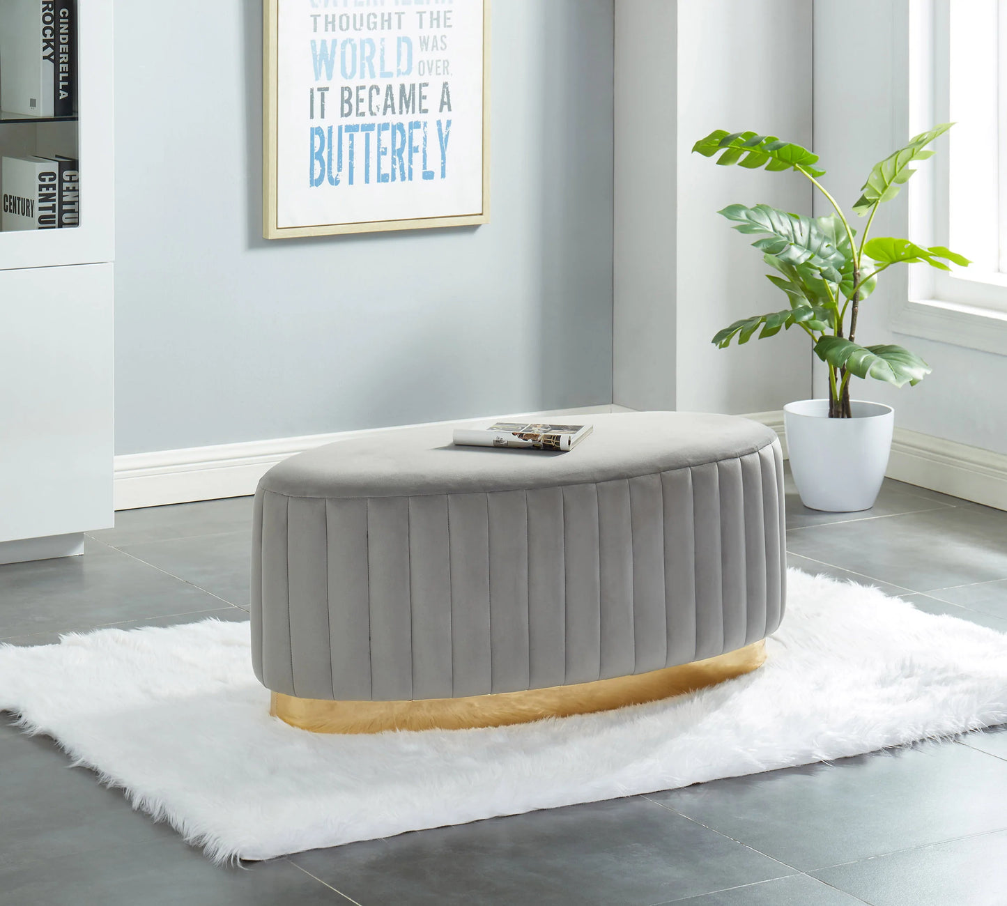 Oval Bench with Gold PU Base - Black