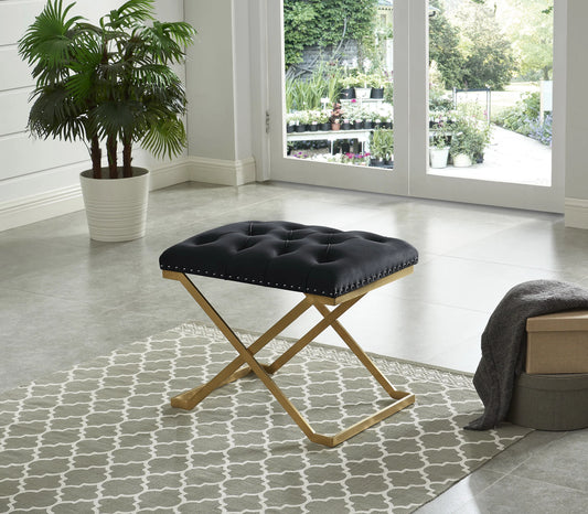 Upholstered Chair-Bench with Nailhead Trim and Gold Colored Legs