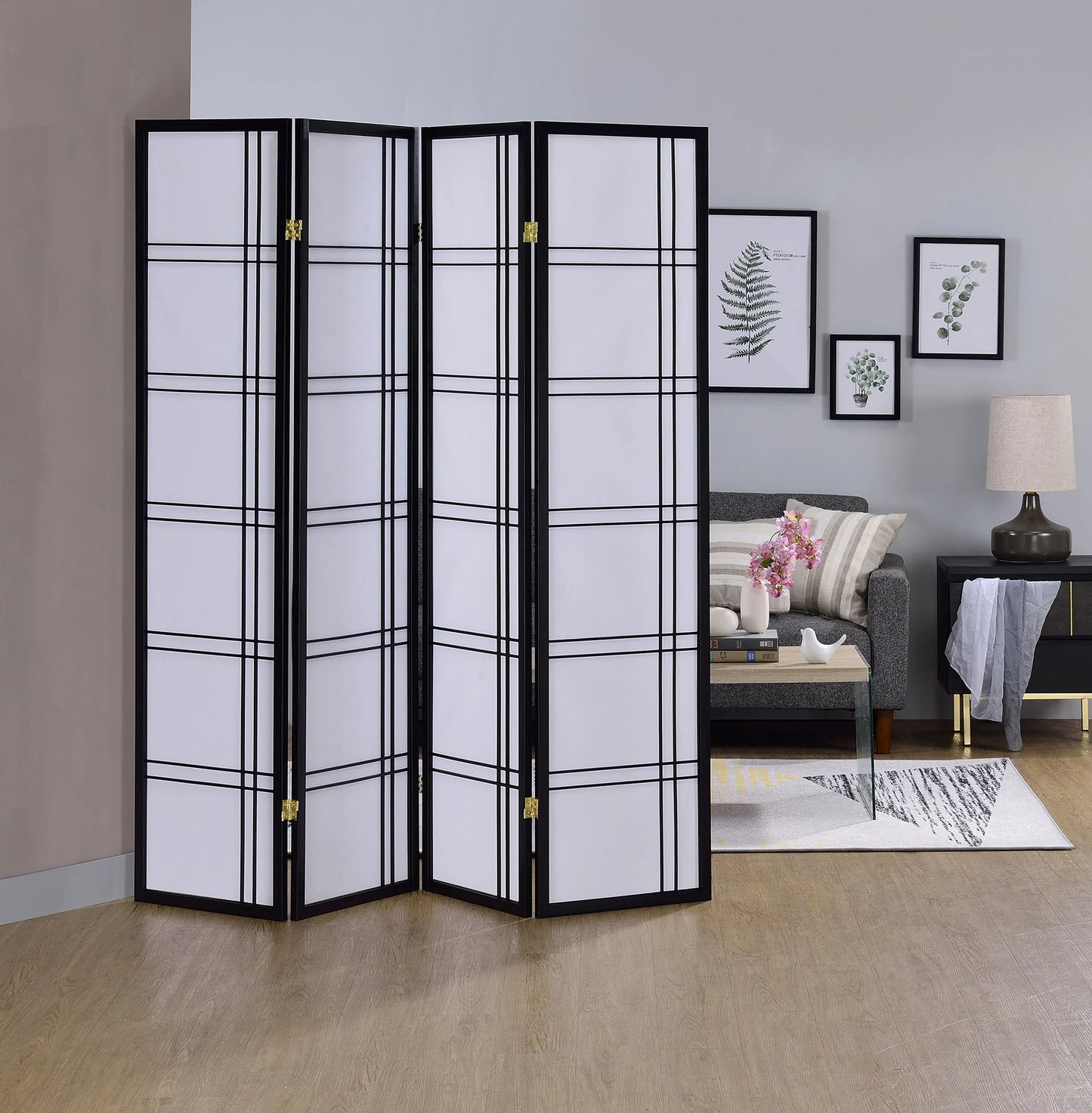 3/4 Panel Shoji Screen Black - GracePalaceFurniture