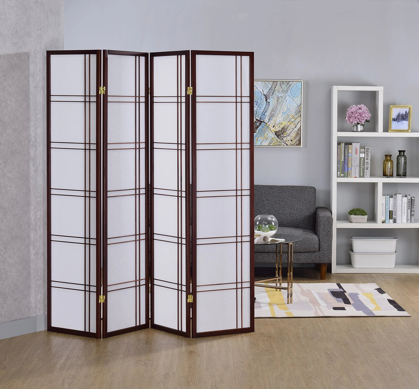 3/4 Panel Shoji Screen Cherry - GracePalaceFurniture
