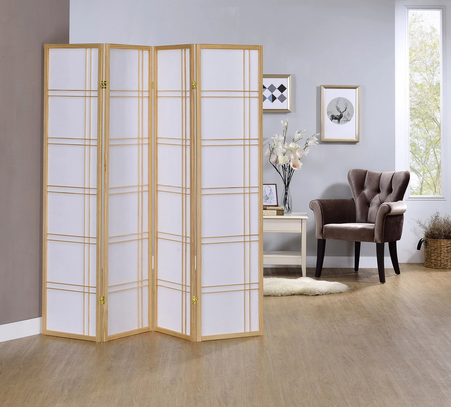 3/4 Panel Shoji Screen Natural - GracePalaceFurniture