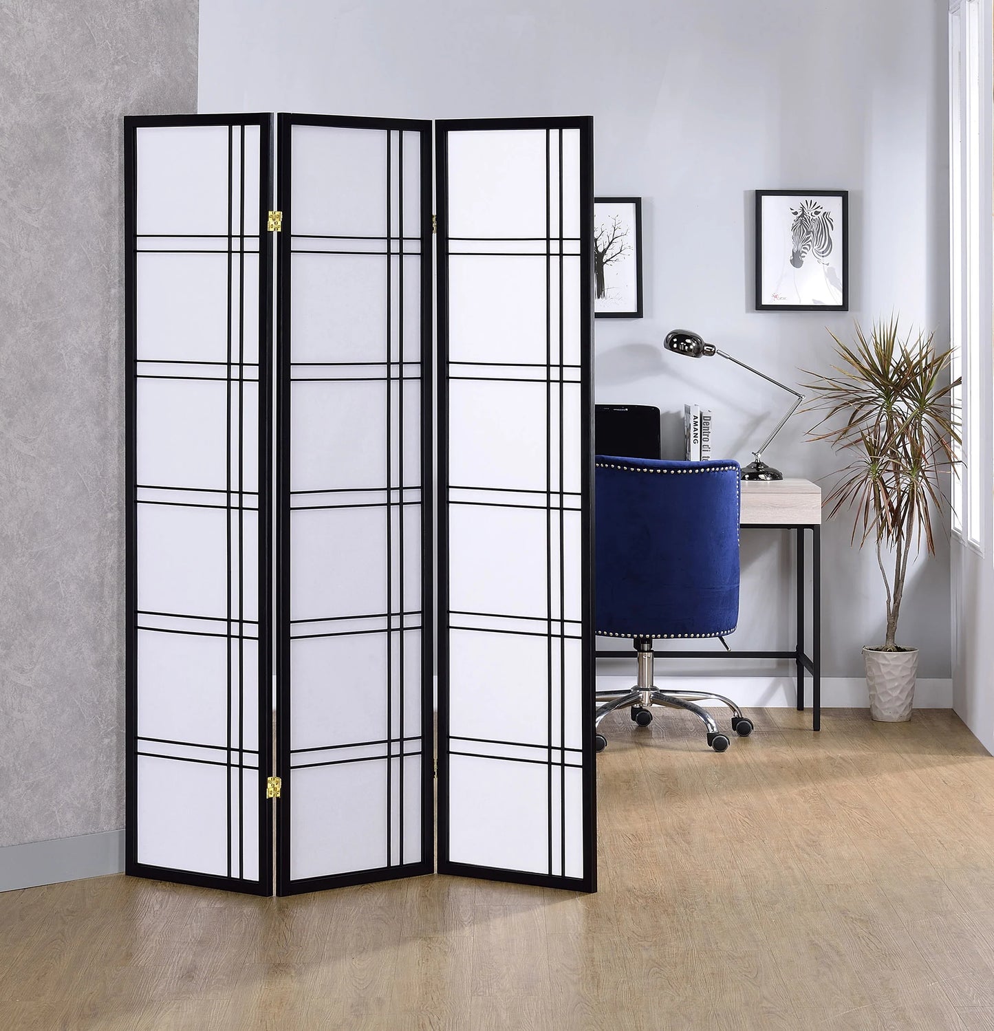 3/4 Panel Shoji Screen Black - GracePalaceFurniture