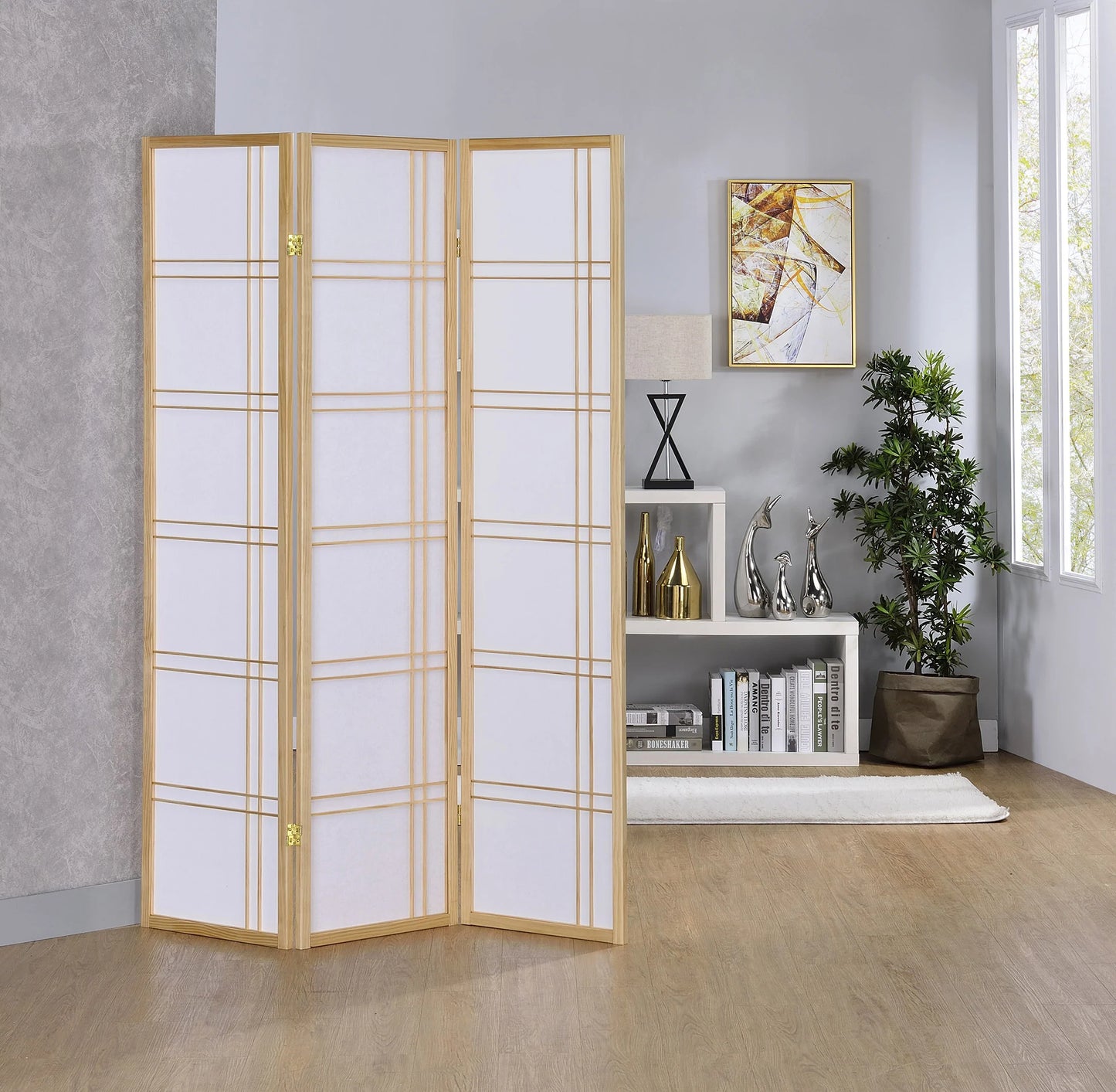 3/4 Panel Shoji Screen Natural - GracePalaceFurniture