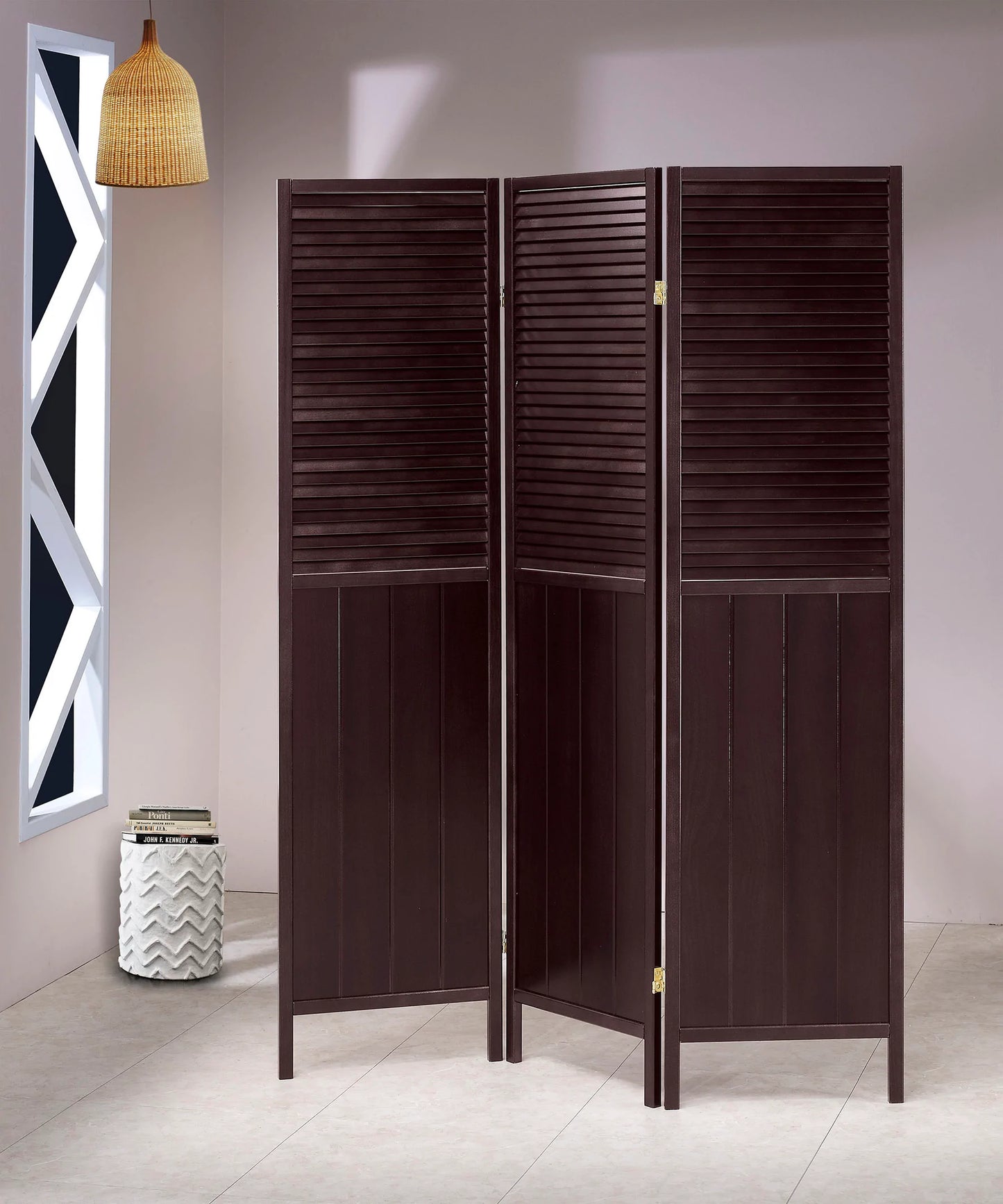 3-4 Panel Wooden Blind Screen Espresso - GracePalaceFurniture