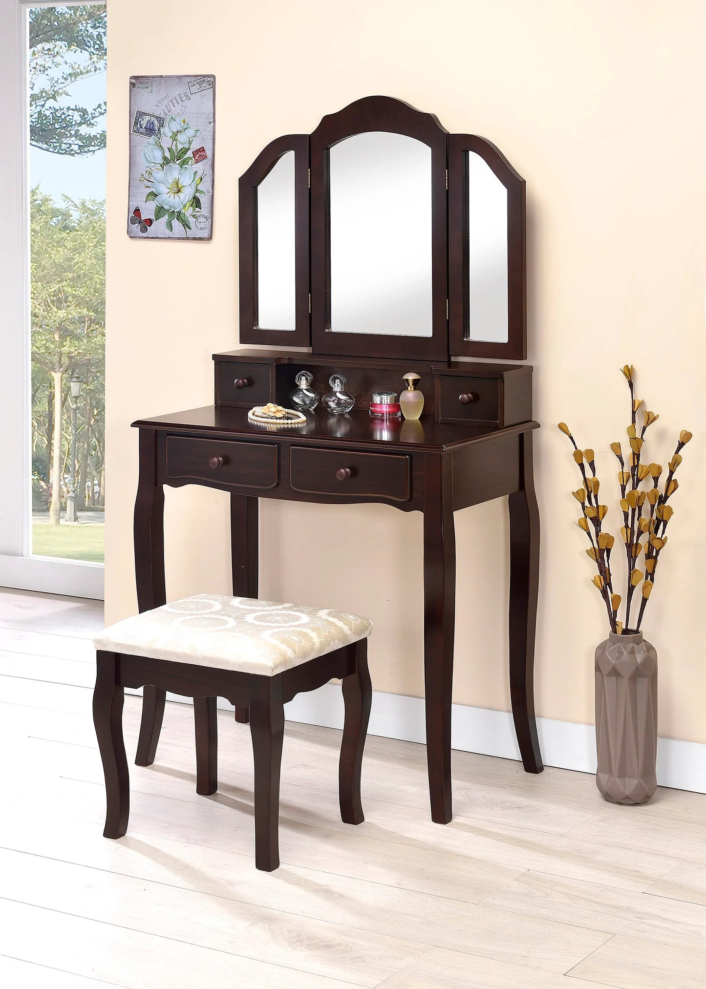 Tri-Mirror Vanity Set - GracePalaceFurniture