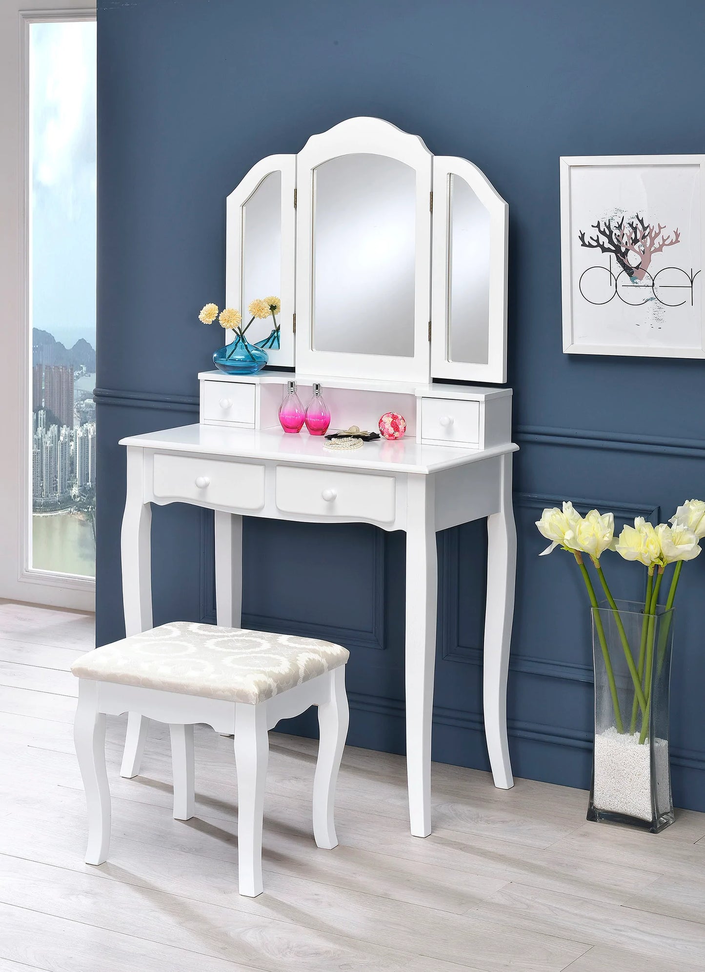 Tri-Mirror Vanity Set - GracePalaceFurniture