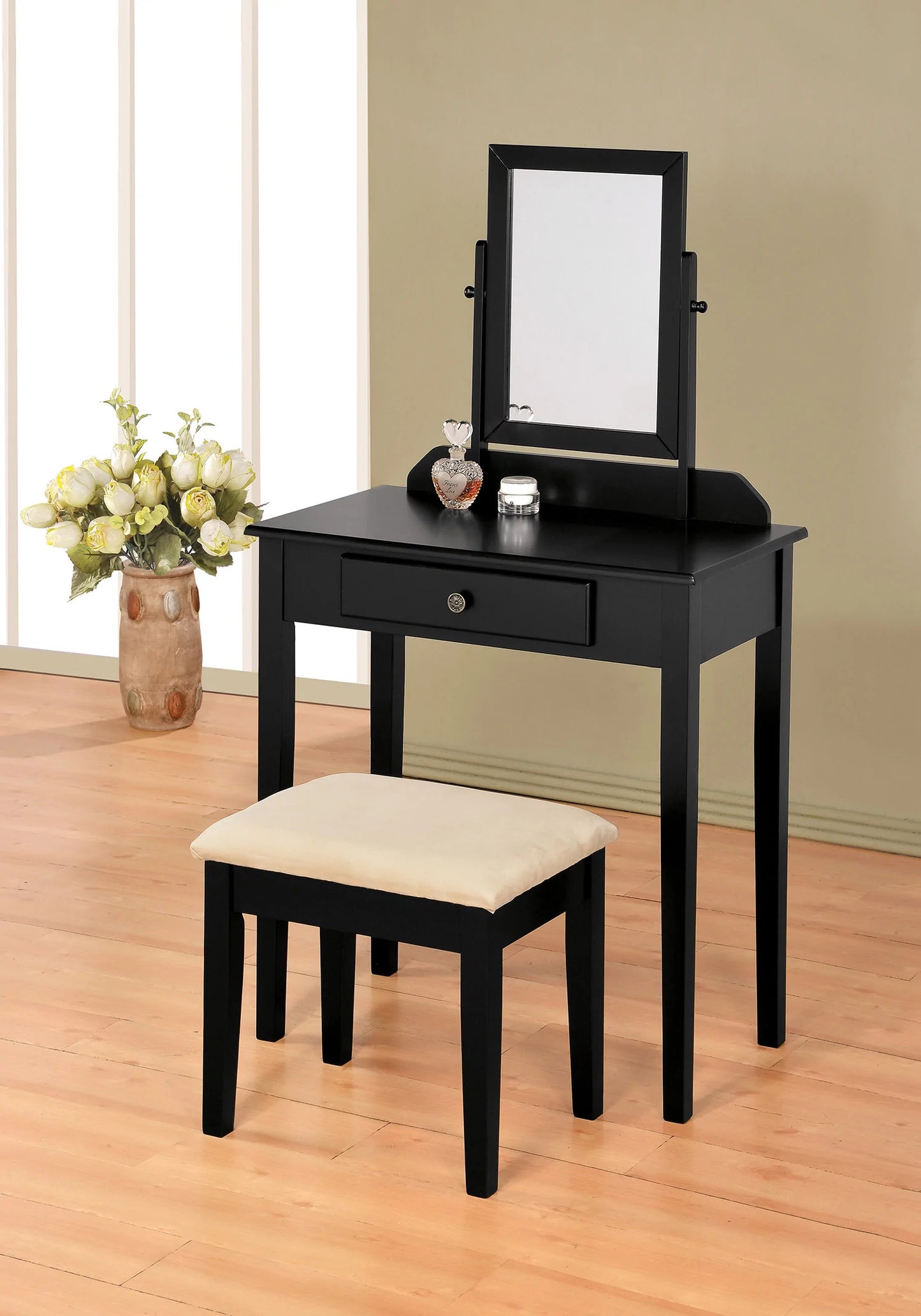 Wood Vanity with drawer Set black finish - GracePalaceFurniture
