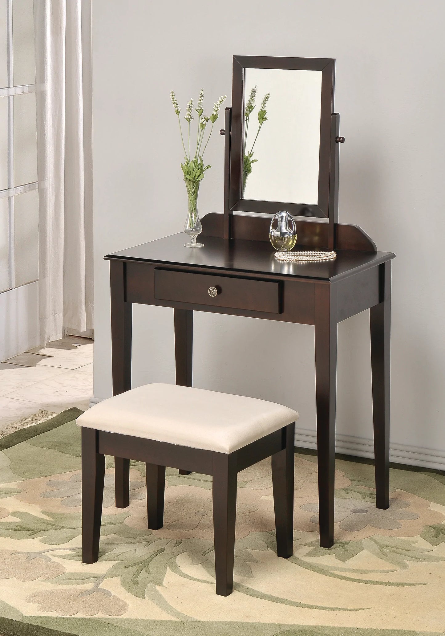 Wood Vanity with drawer Set black finish - GracePalaceFurniture