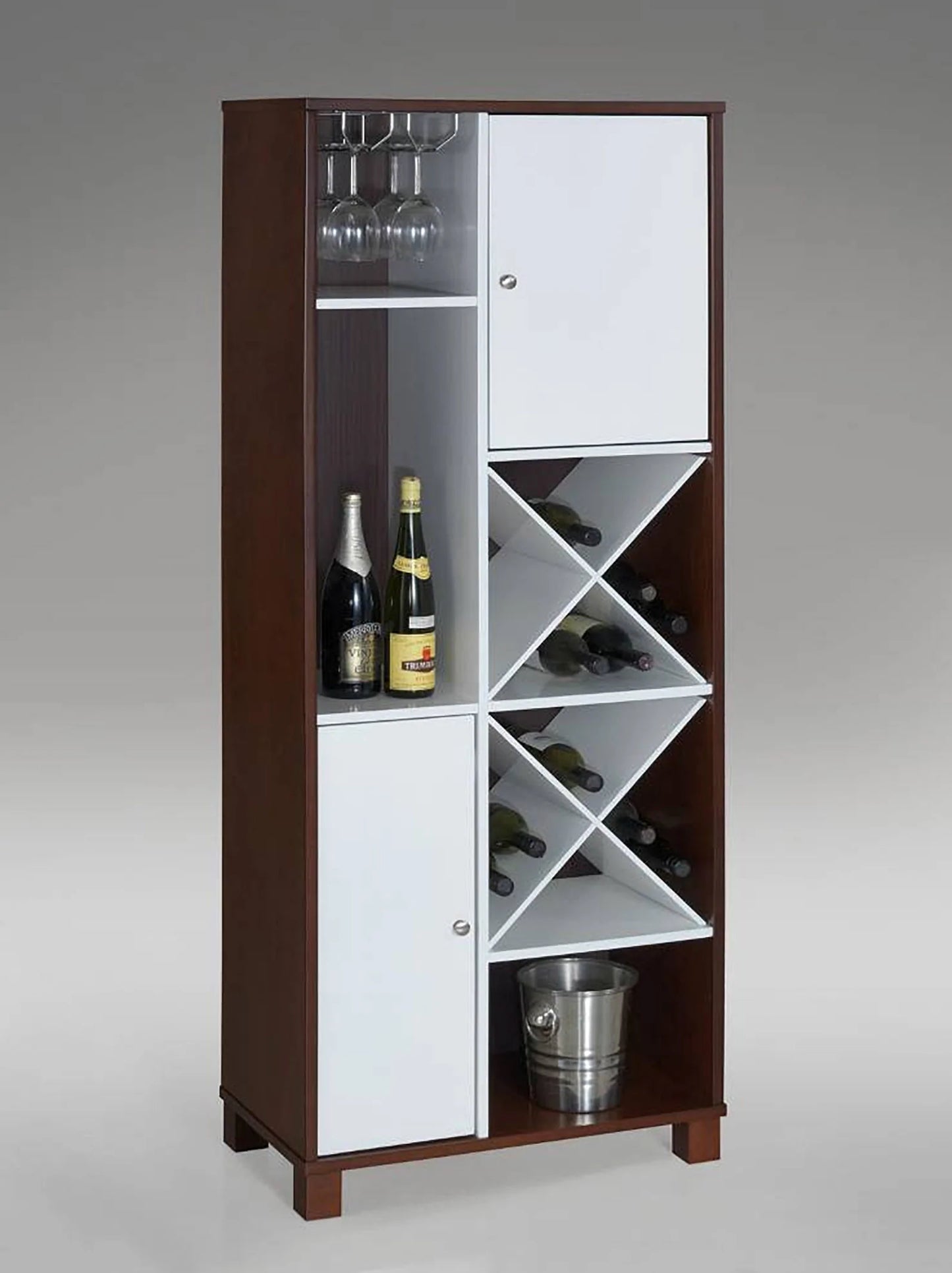 Wooden Wine Tower Espresso / White Finish - GracePalaceFurniture