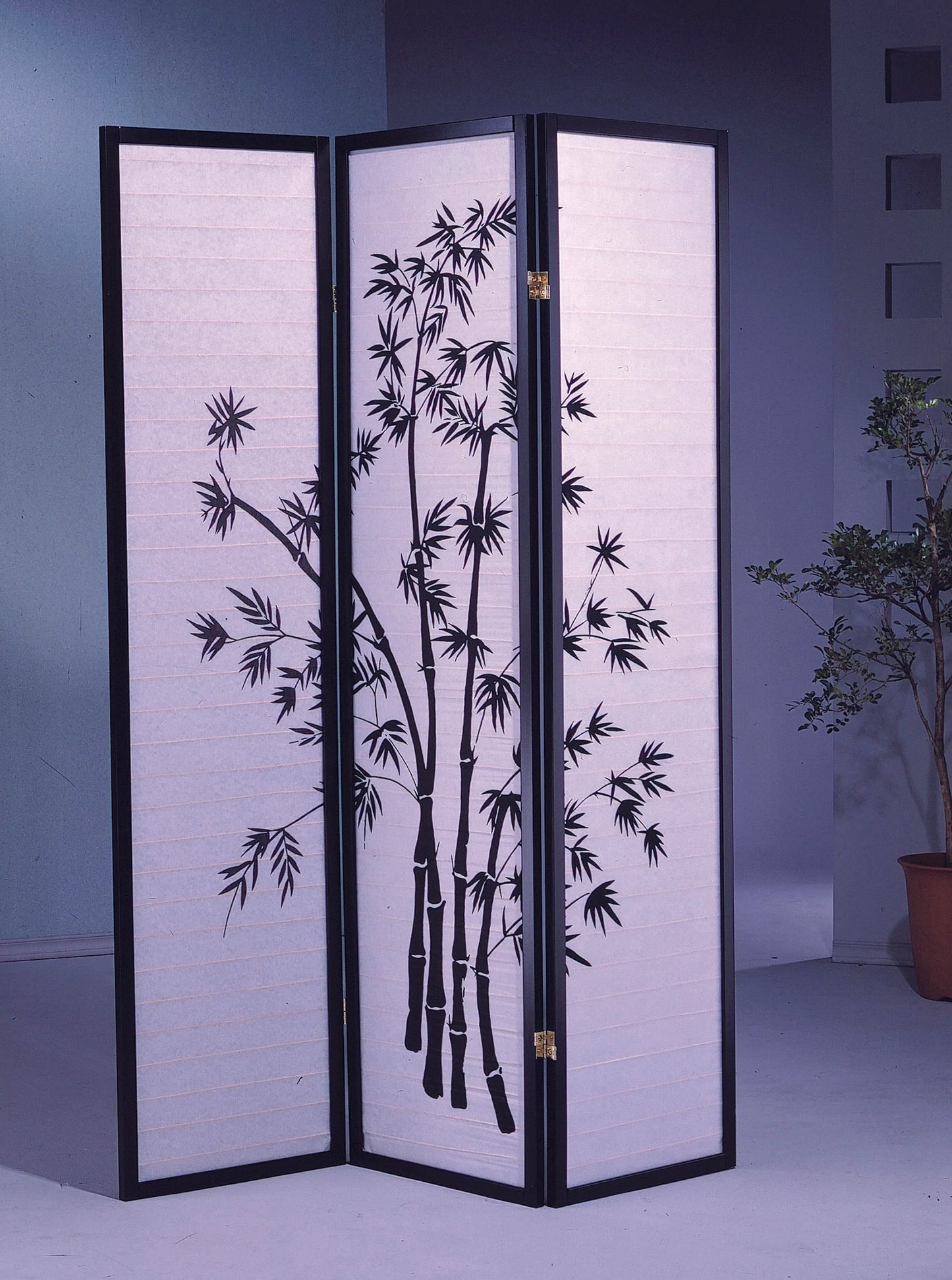 3/4 Panel Shoji Screen Bamboo Design Black - GracePalaceFurniture