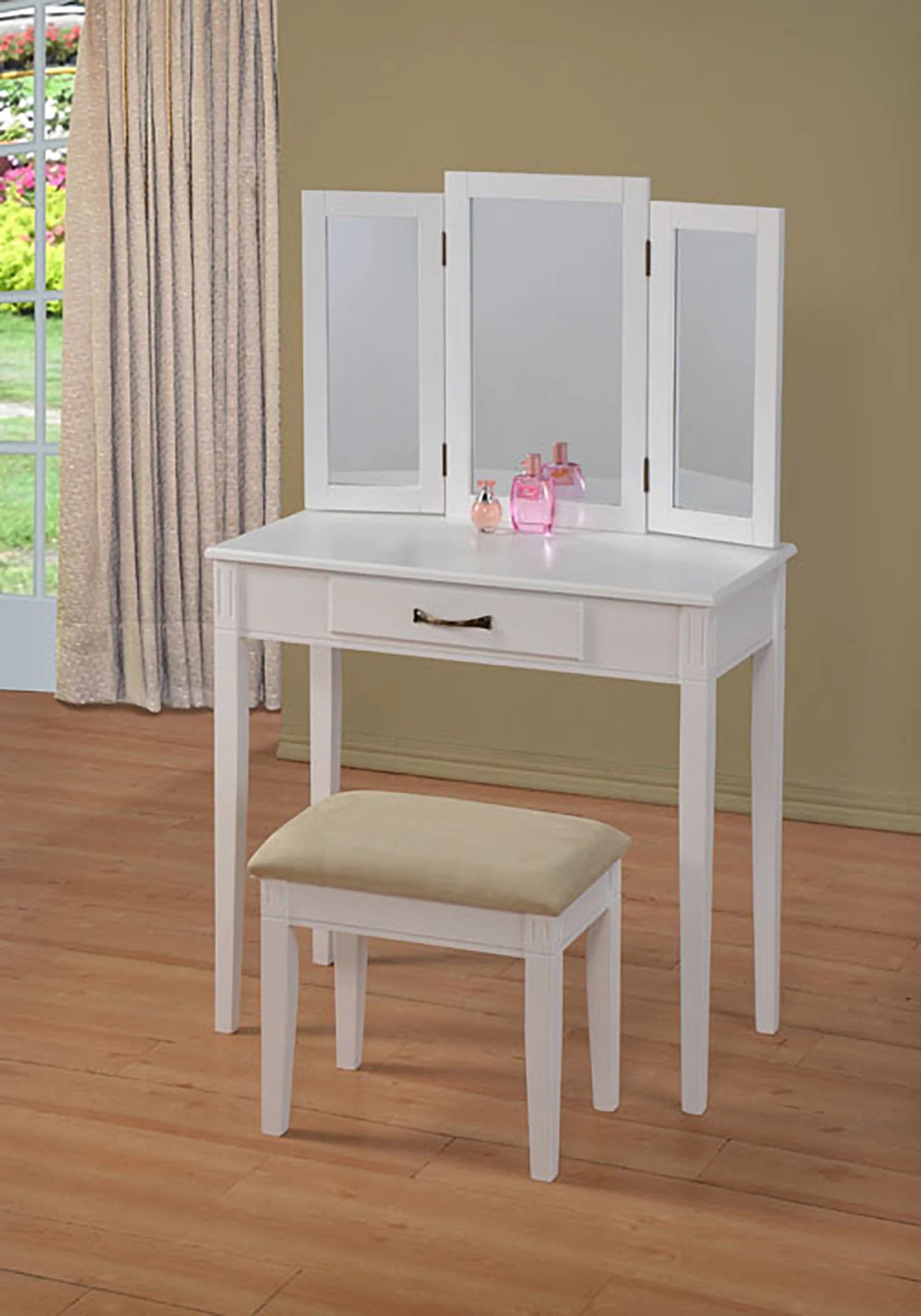 Tri-Mirror Vanity Set Comes in Black, - GracePalaceFurniture