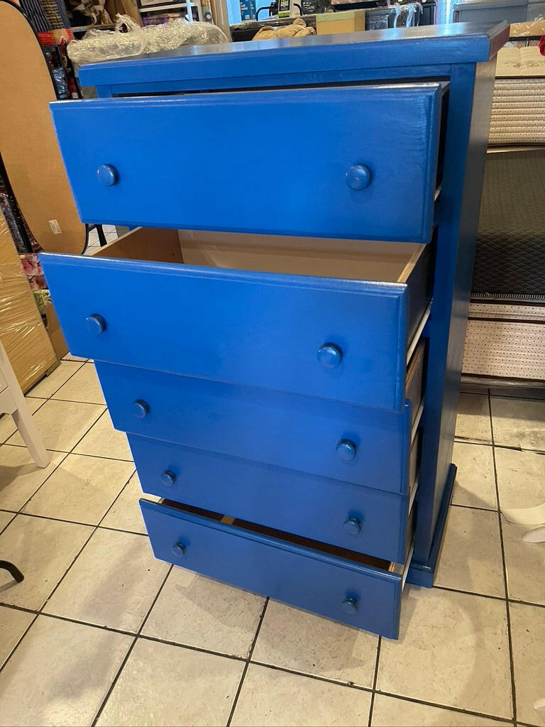 pine wood chest 5 drawers-BLUE.