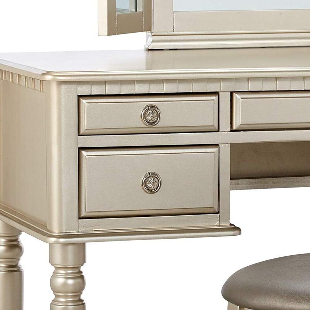 Poundex Vanity Set with Stool, Silver