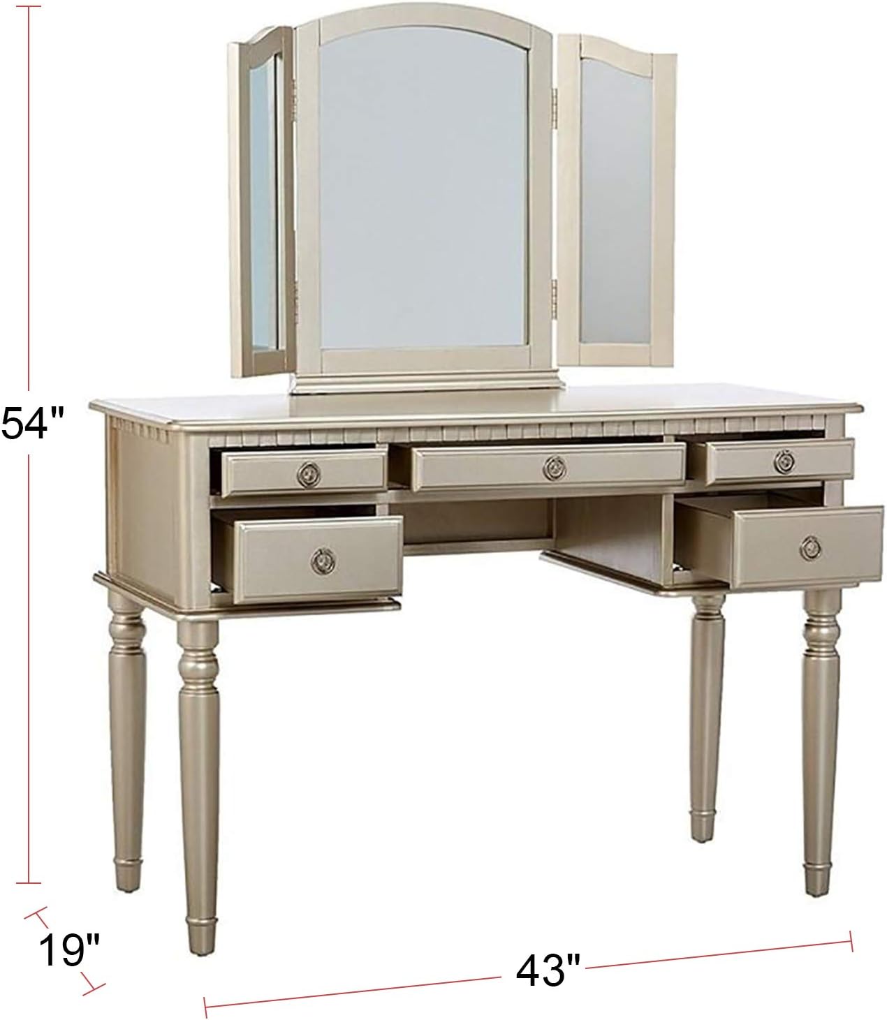 Poundex Vanity Set with Stool, Silver