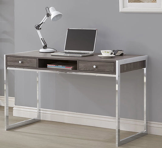 Desk with Chrome Legs Wood Top 2 Drawers - GracePalaceFurniture