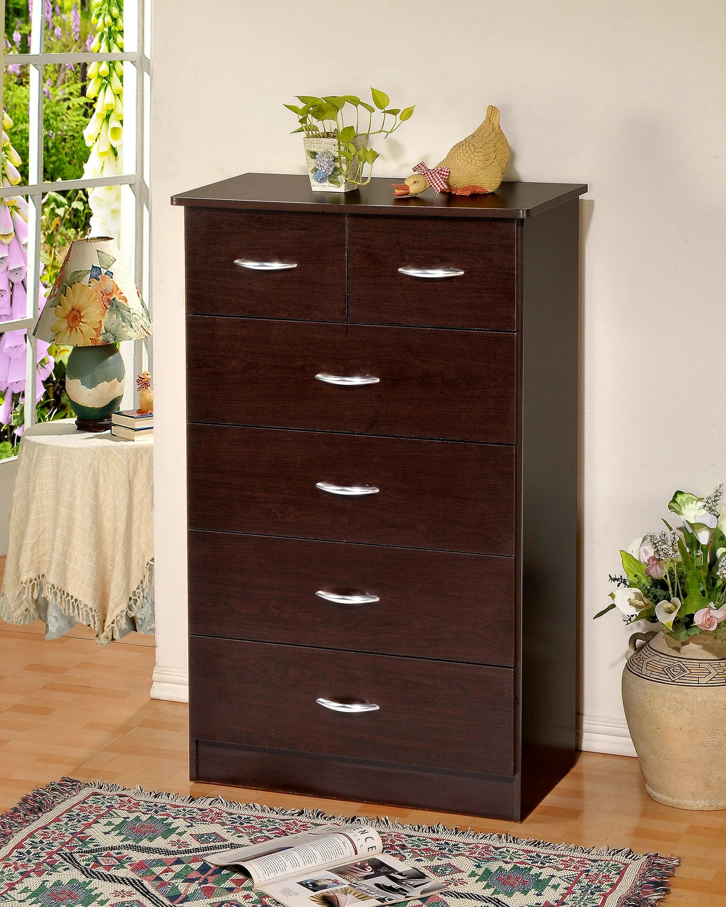 6 Drawer Chest Comes in Cherry, Espresso, or Natural Finish - GracePalaceFurniture