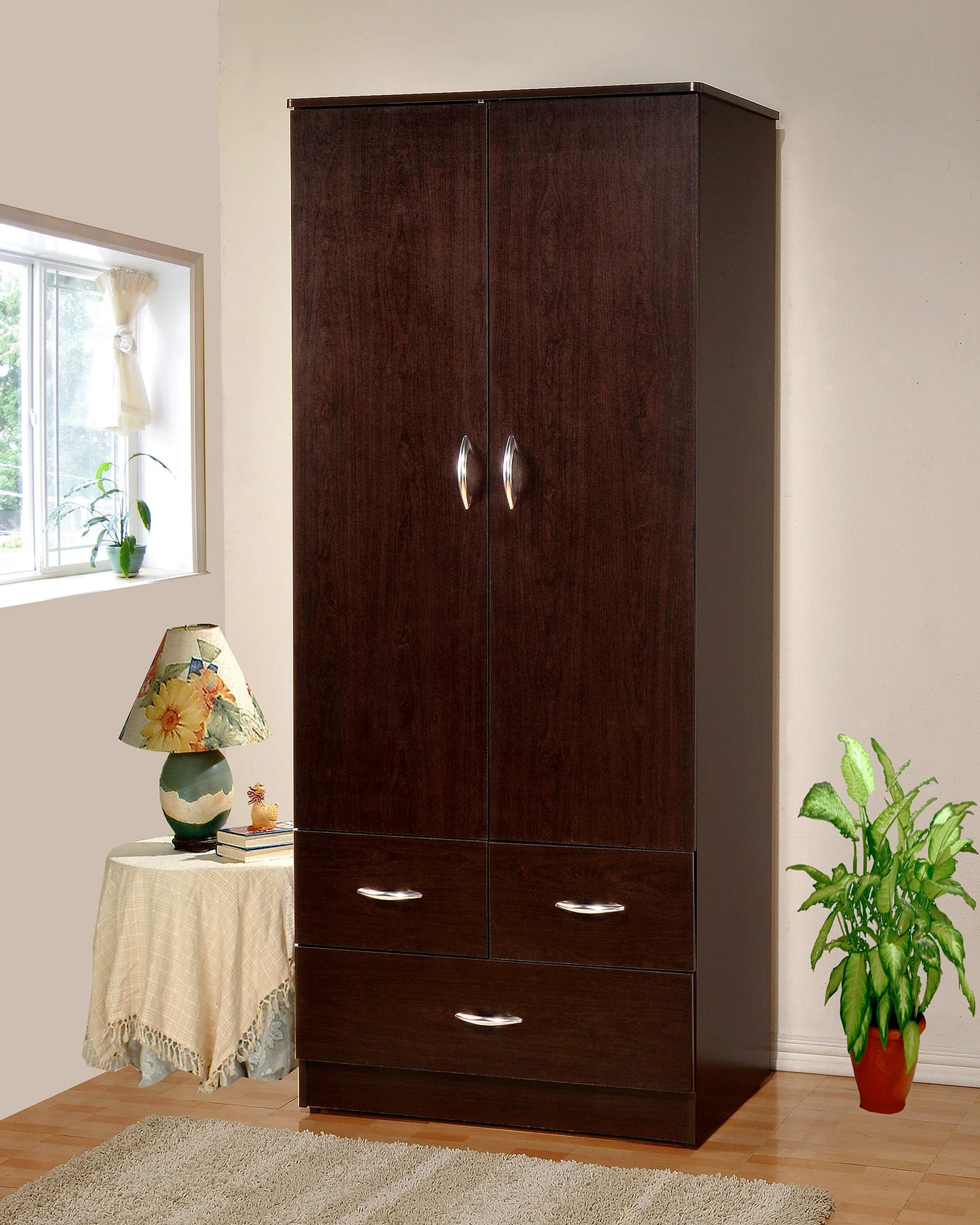 "Cherry Finish Wood Wardrobe Closet Armoire: 2 Doors - GracePalaceFurniture