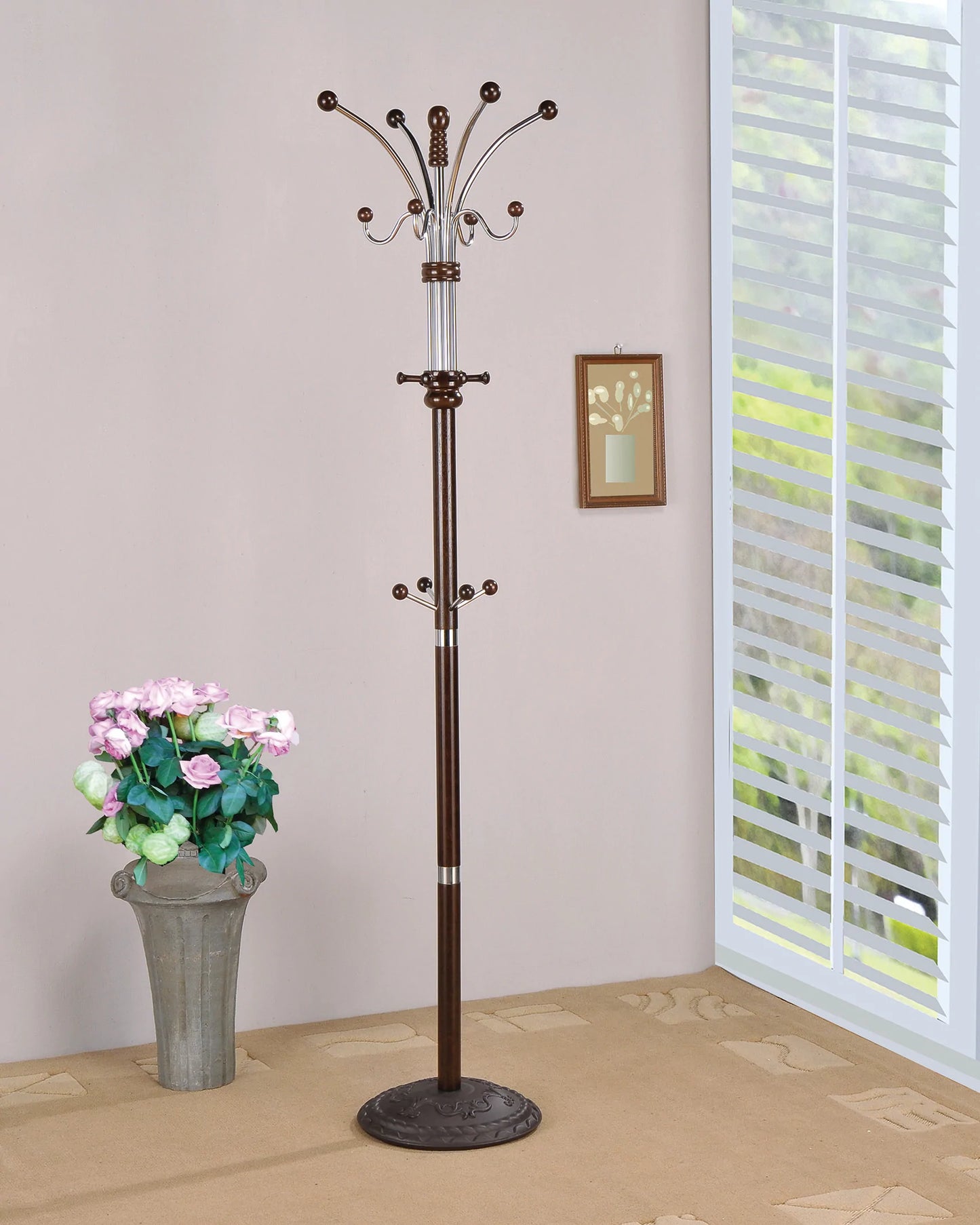 Coat Rack Metal & Wood Ornaments - GracePalaceFurniture