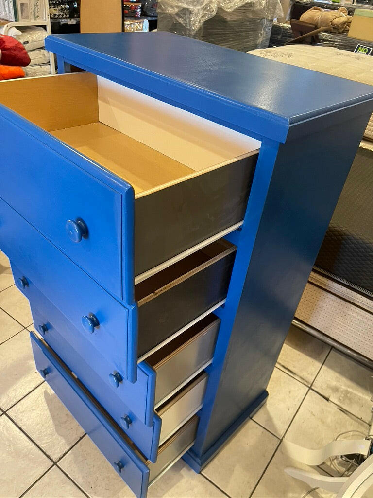 pine wood chest 5 drawers-BLUE.