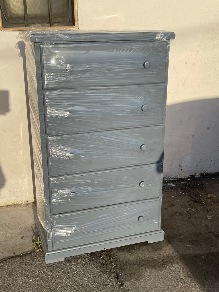 pine wood chest 5 drawers-Light Grey.
