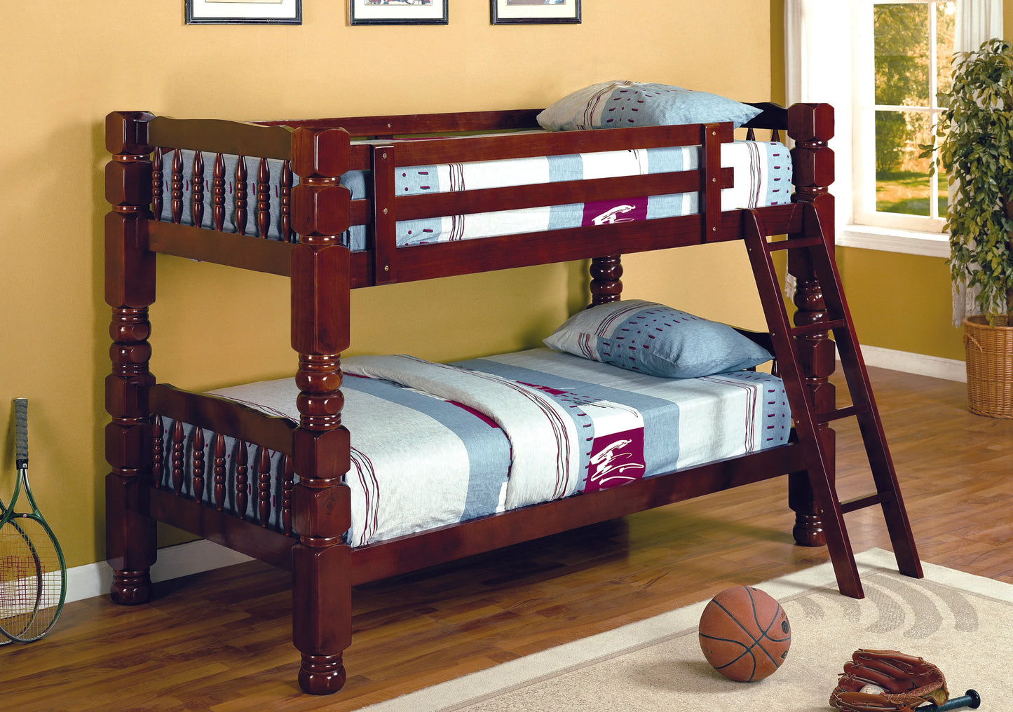 Twin / Twin Jumbo Post Bunk Bed Cherry or Espresso Finish - GracePalaceFurniture