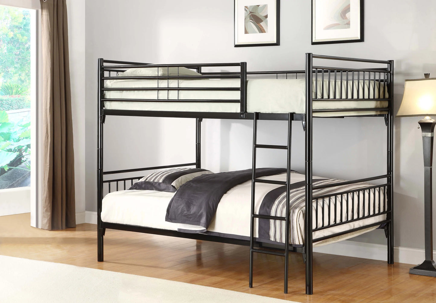 Twin / Twin Convertible Metal Bunk Bed Black - GracePalaceFurniture