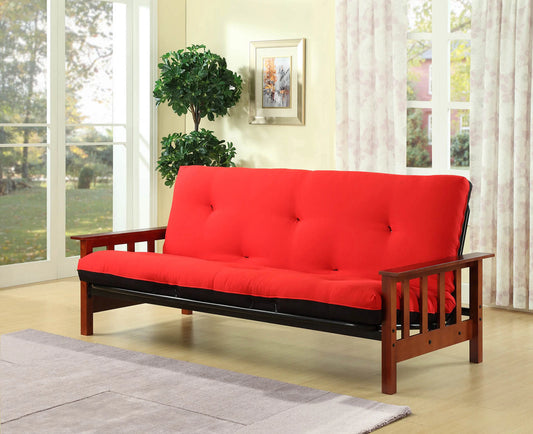 Metal Futon Frame Wooden Arms in Cherry Finish - GracePalaceFurniture