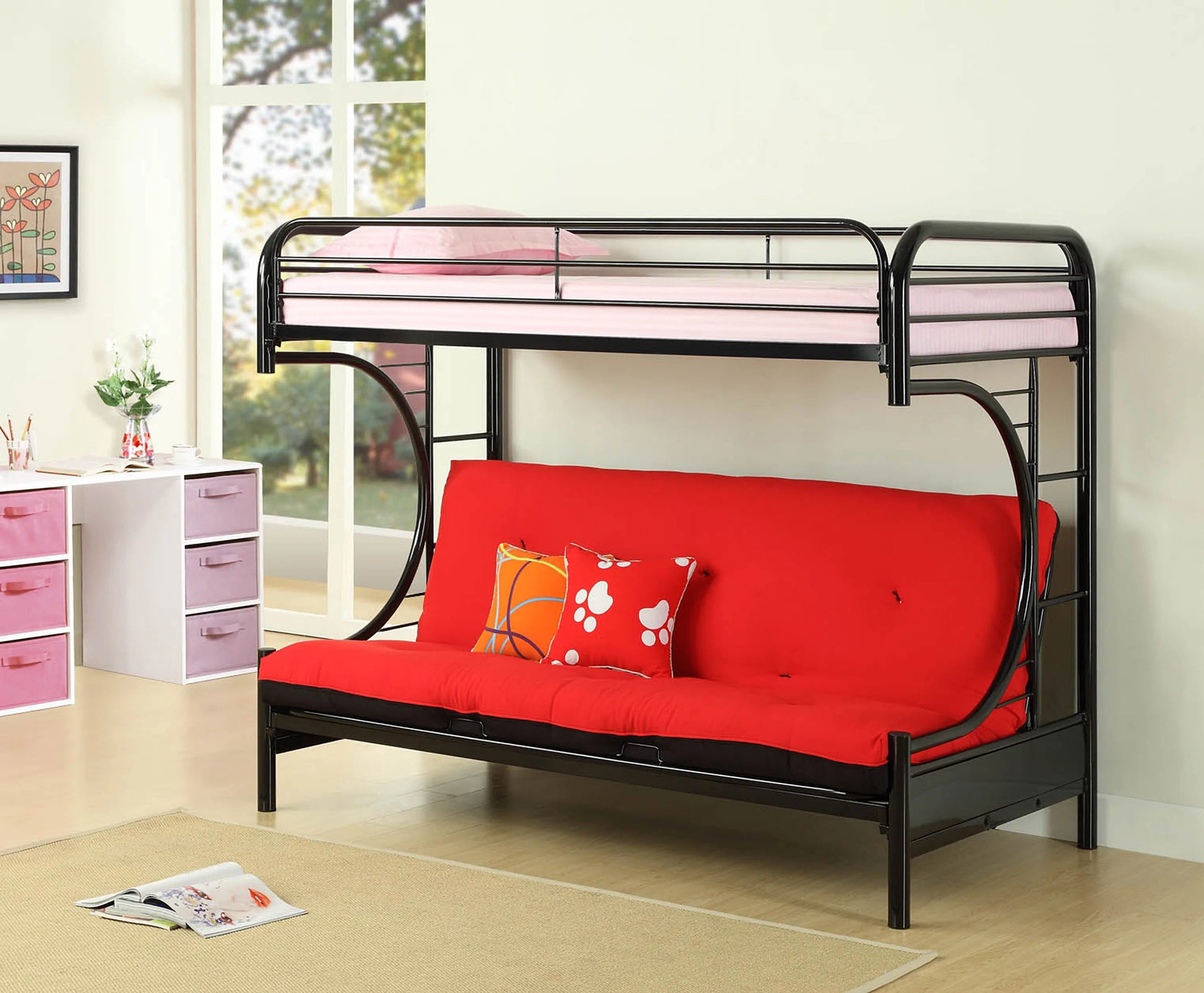 C-Shape Twin / Futon Metal Bunk Bed - GracePalaceFurniture