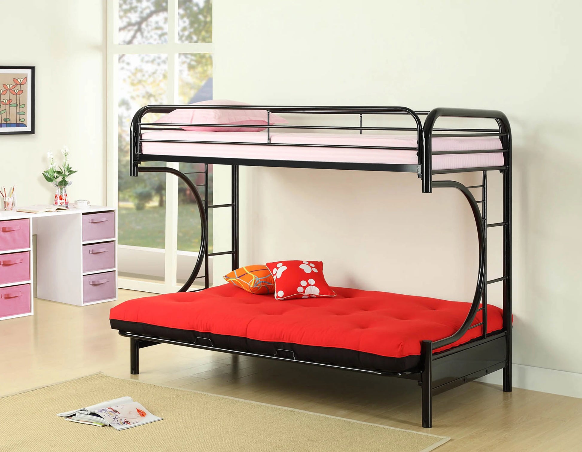 C-Shape Twin / Futon Metal Bunk Bed - GracePalaceFurniture