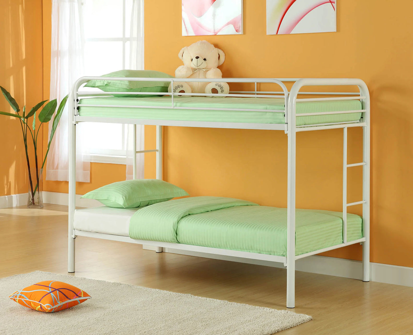 Twin / Twin Metal Bunk Bed Comes in Black, Blue, Red, or White - GracePalaceFurniture