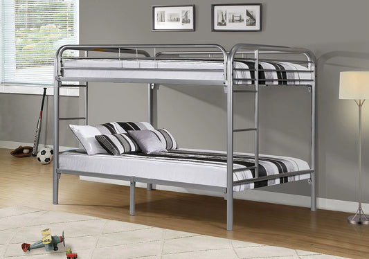 Full/Full Metal Bunk Bed Silver Color Finish - GracePalaceFurniture