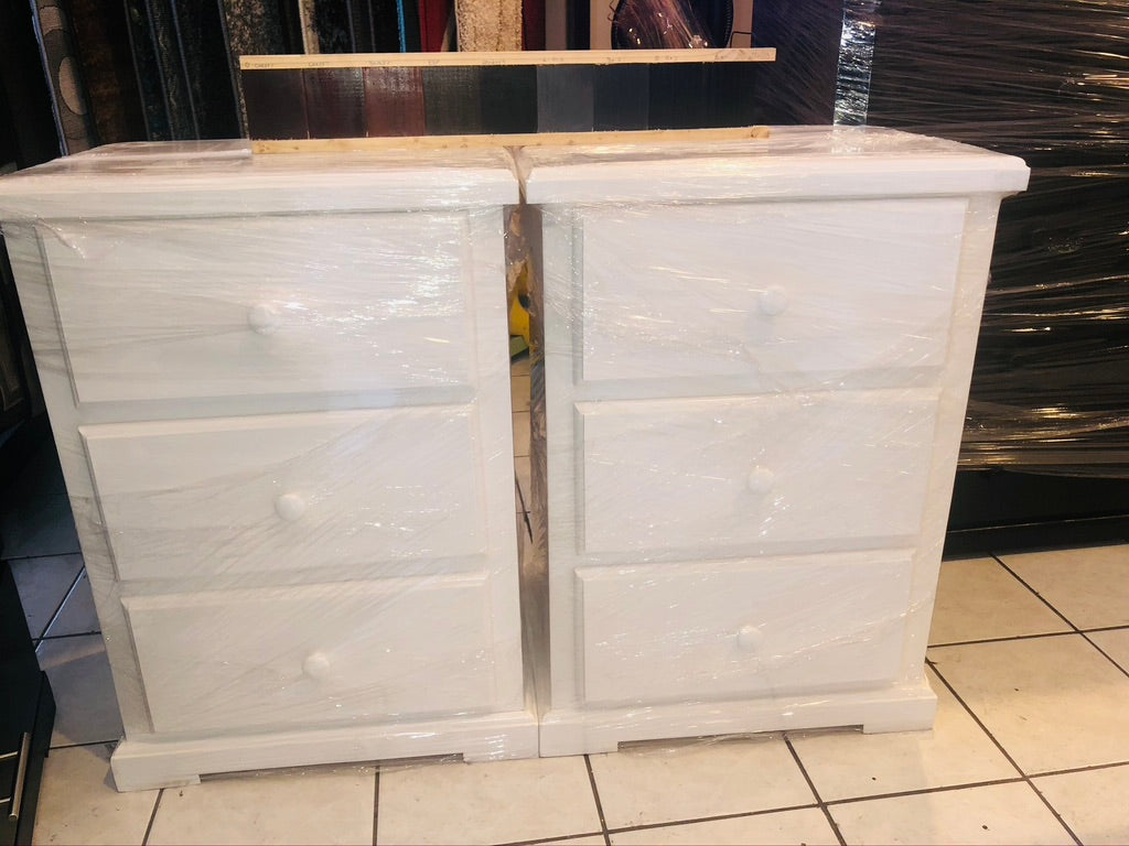 Pine Wood Night Strand With 3 Drawers - White.