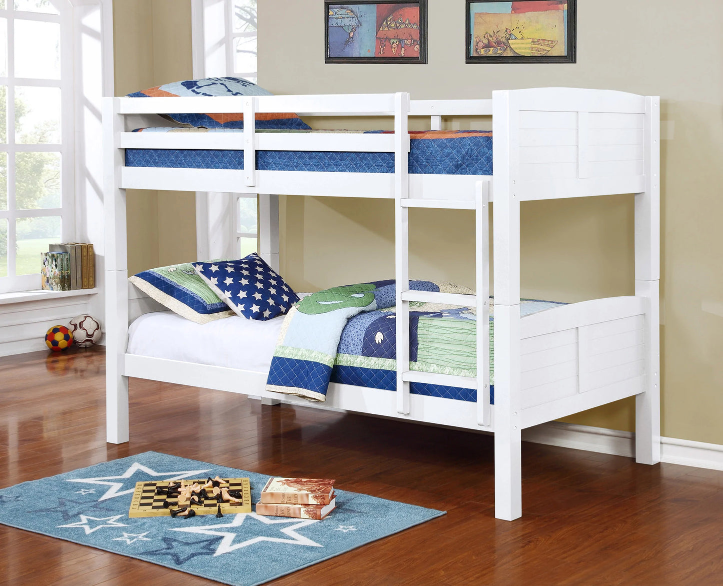 Twin / Twin Bunk Bed Black, Grey, or White Finish - GracePalaceFurniture