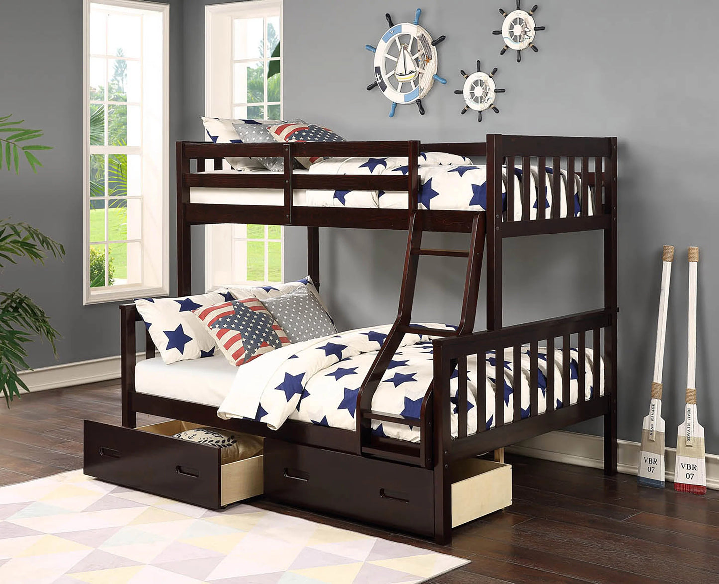 Twin / Full Bunk Bed Espresso Finish - GracePalaceFurniture