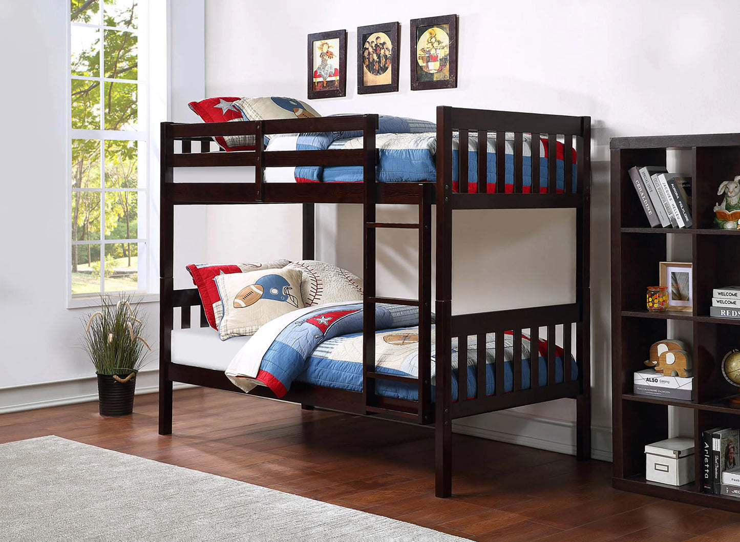 Twin / Twin Bunk Bed Espresso Finish - GracePalaceFurniture