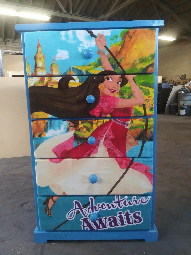Disney Adventure awaits Solid 5 drawer pine wood chest.