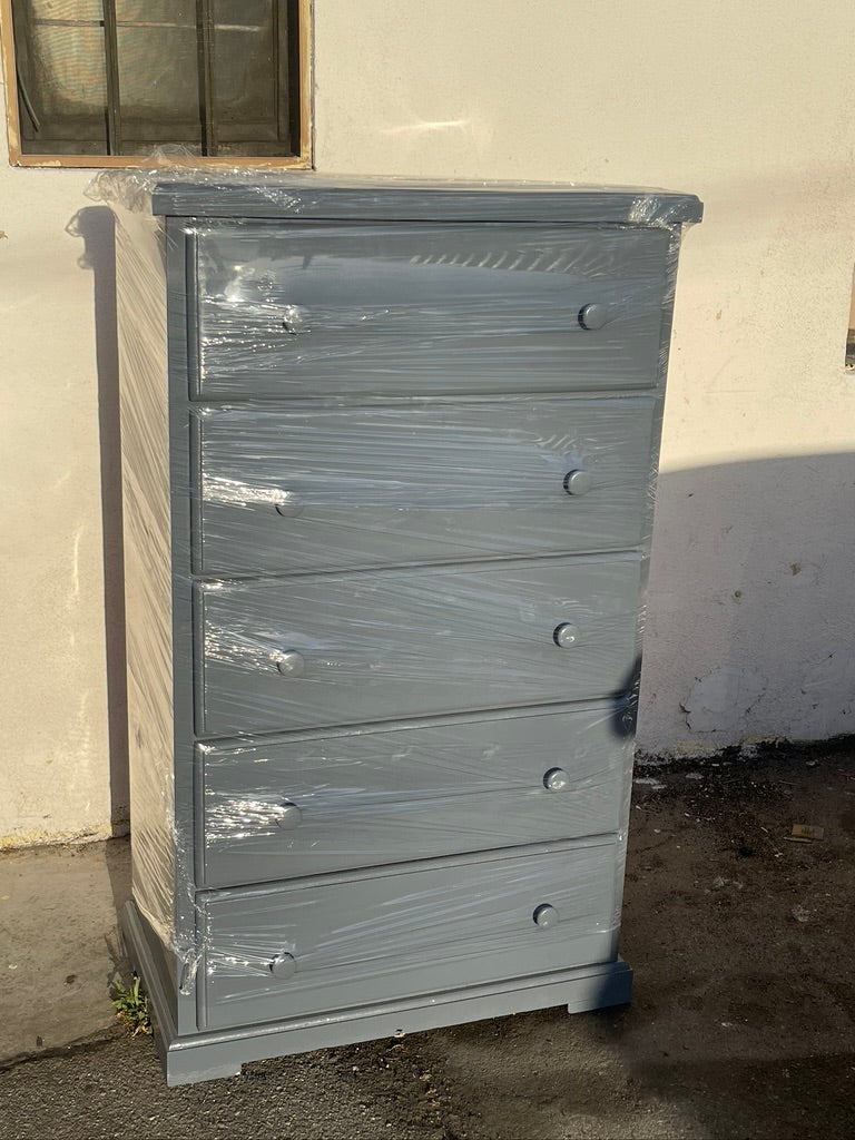 pine wood chest 5 drawers-Light Grey.