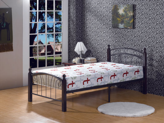 Twin Bed Black Metal Frame Wood Posts - GracePalaceFurniture