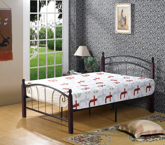 Full Bed Black Metal Frame Wood Posts - GracePalaceFurniture