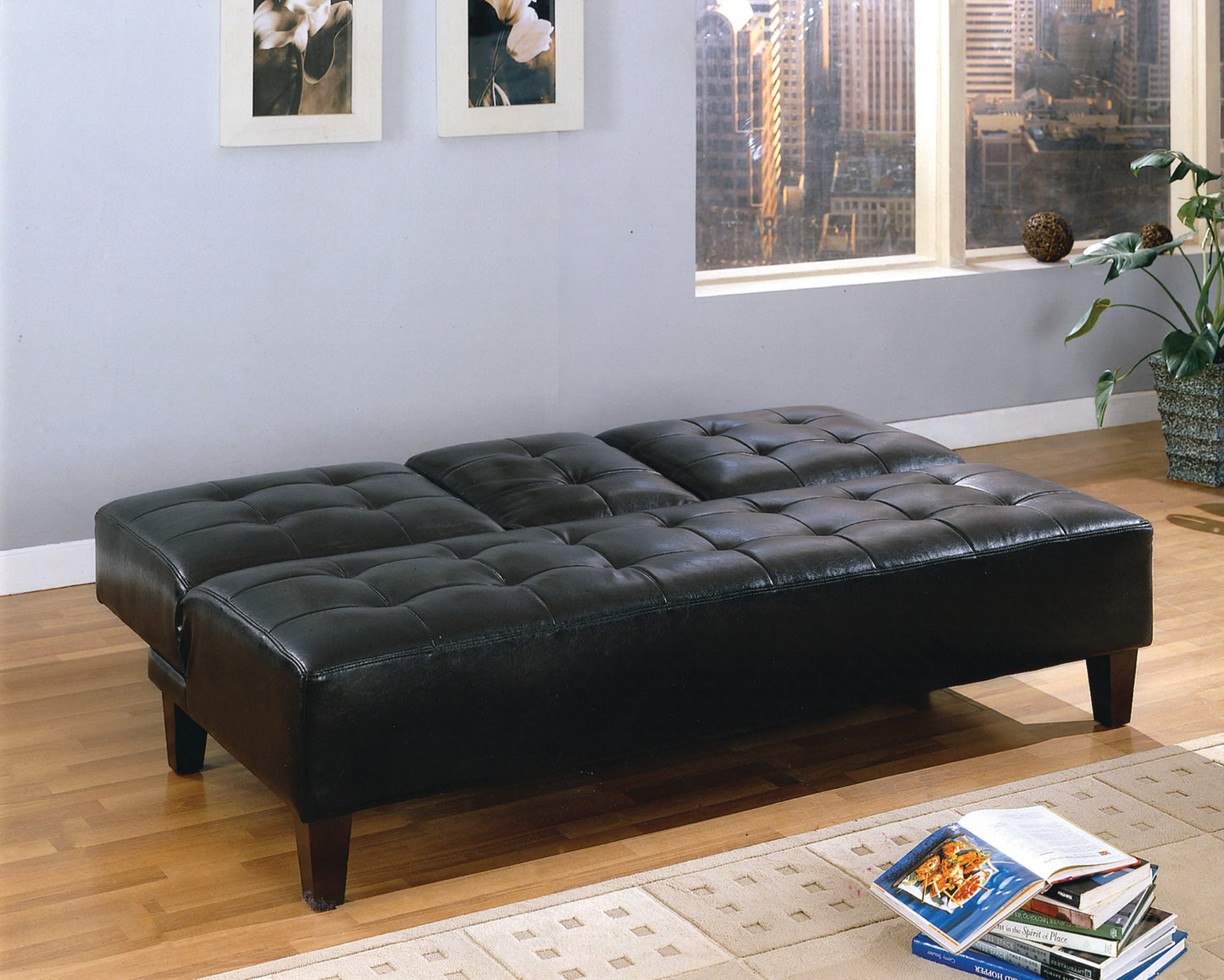 Futon Sofa with Drop-Drown Tray & Cup Holder Espresso PU - GracePalaceFurniture