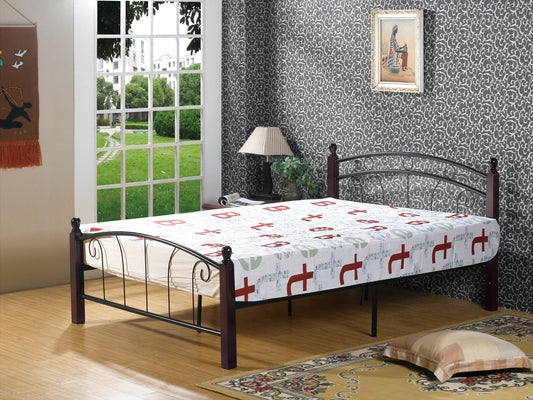 Queen Bed Black Metal Frame Wood Posts - GracePalaceFurniture