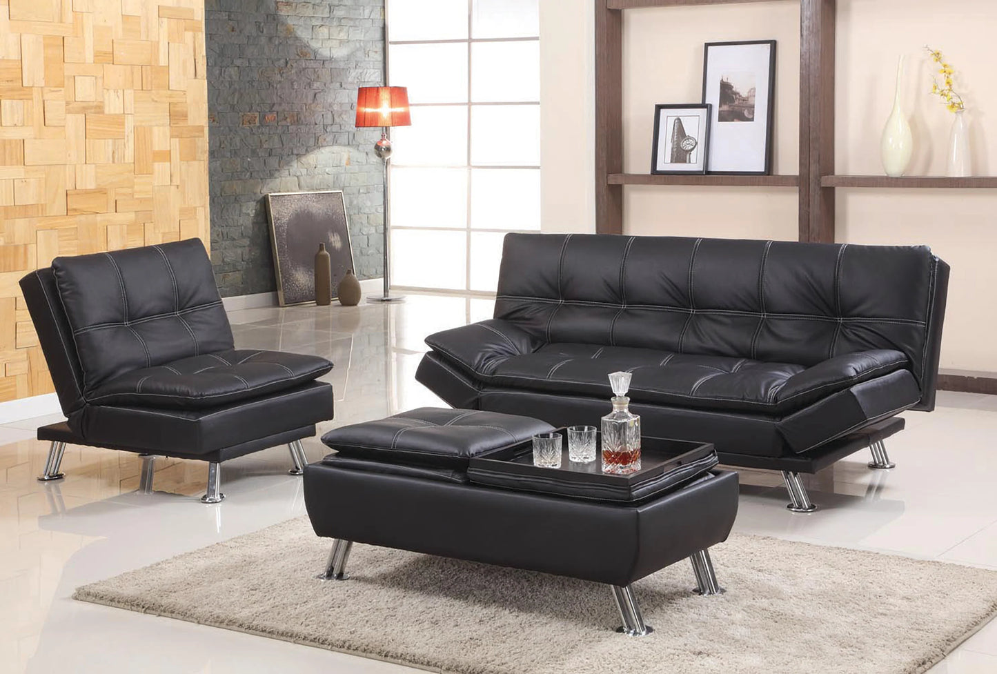 Adjustable Single Bed with its sleek, chrome metal legs & black PU - GracePalaceFurniture