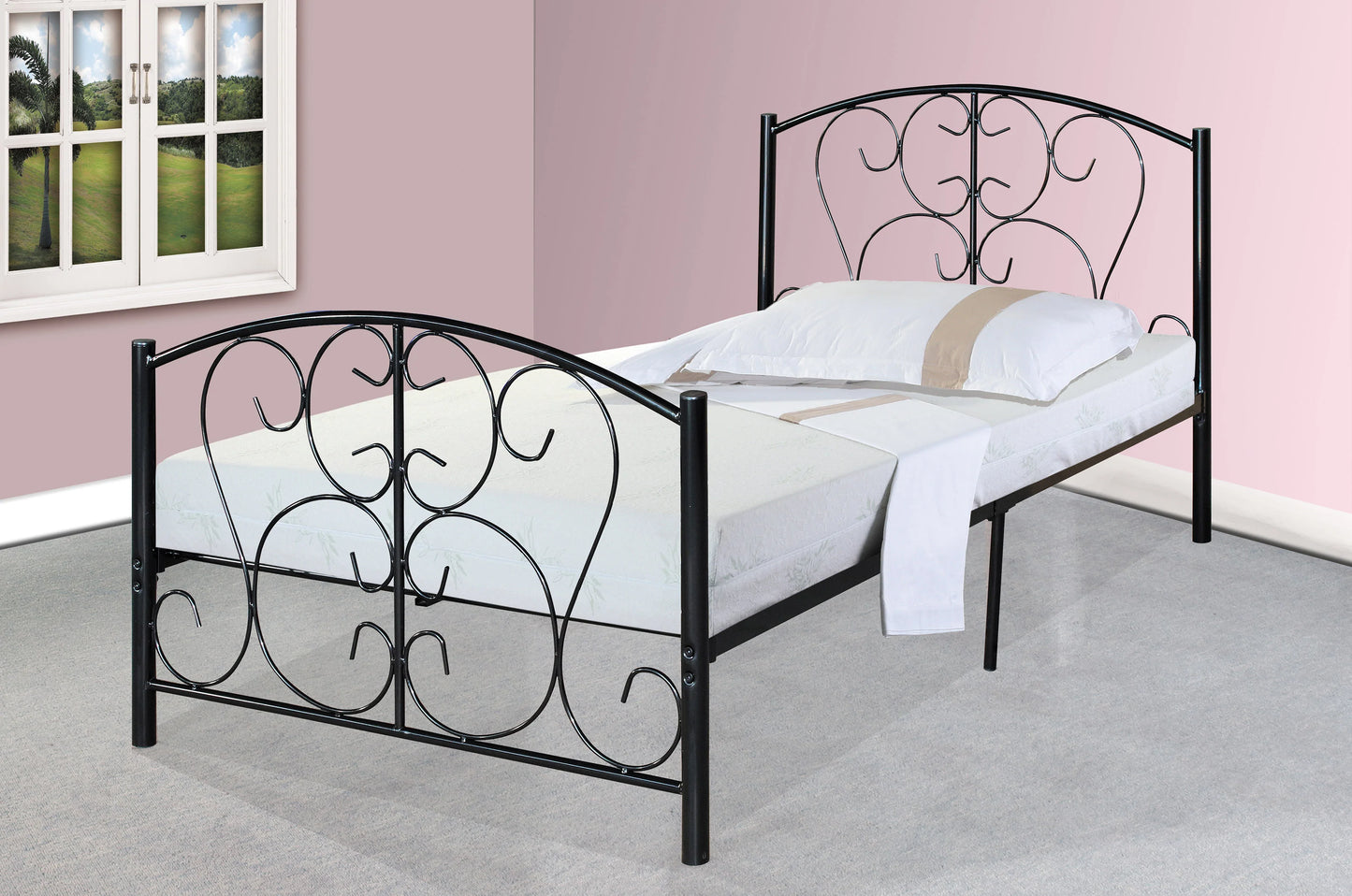 Twin Metal Bed Black or Pin - GracePalaceFurniture