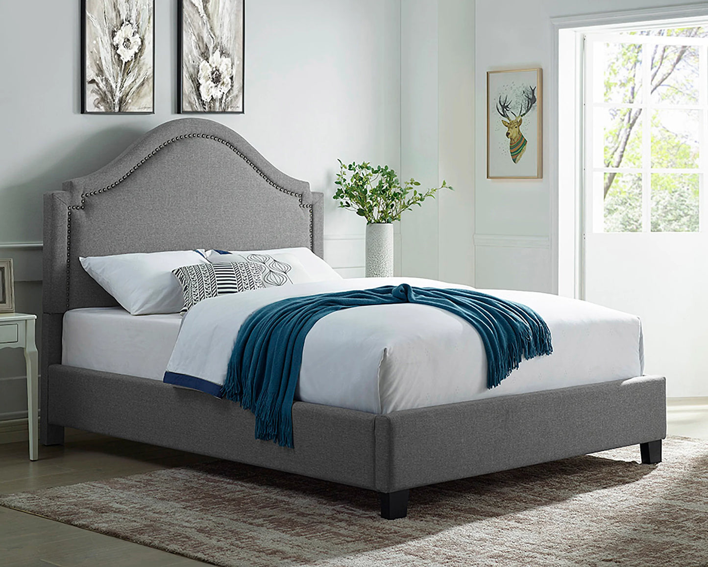 Grey Fabric Upholstered Bed - GracePalaceFurniture