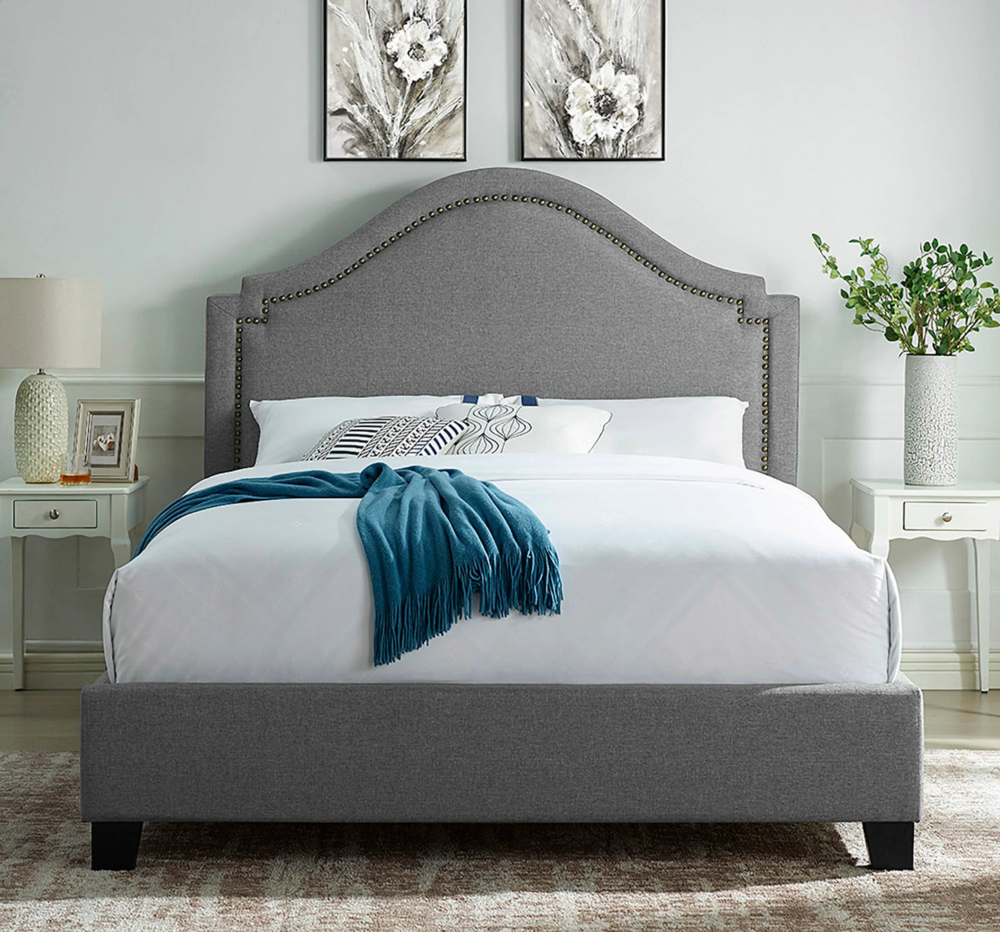 Grey Fabric Upholstered Bed - GracePalaceFurniture