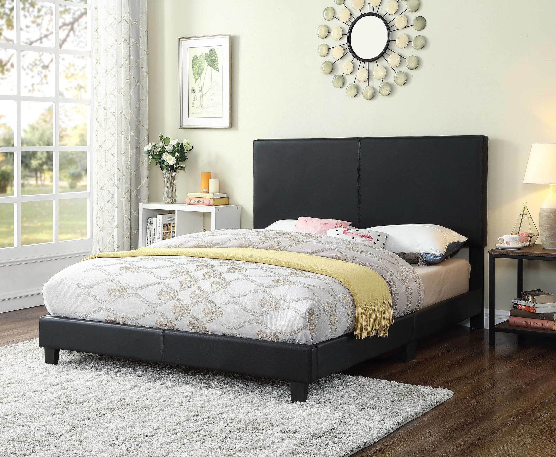 Black PU Upholstered Bed - GracePalaceFurniture